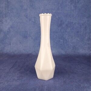Milk Glass Vase With Geometric Forms Hexagon Base Tall Bouquet Vase Ruffled Top